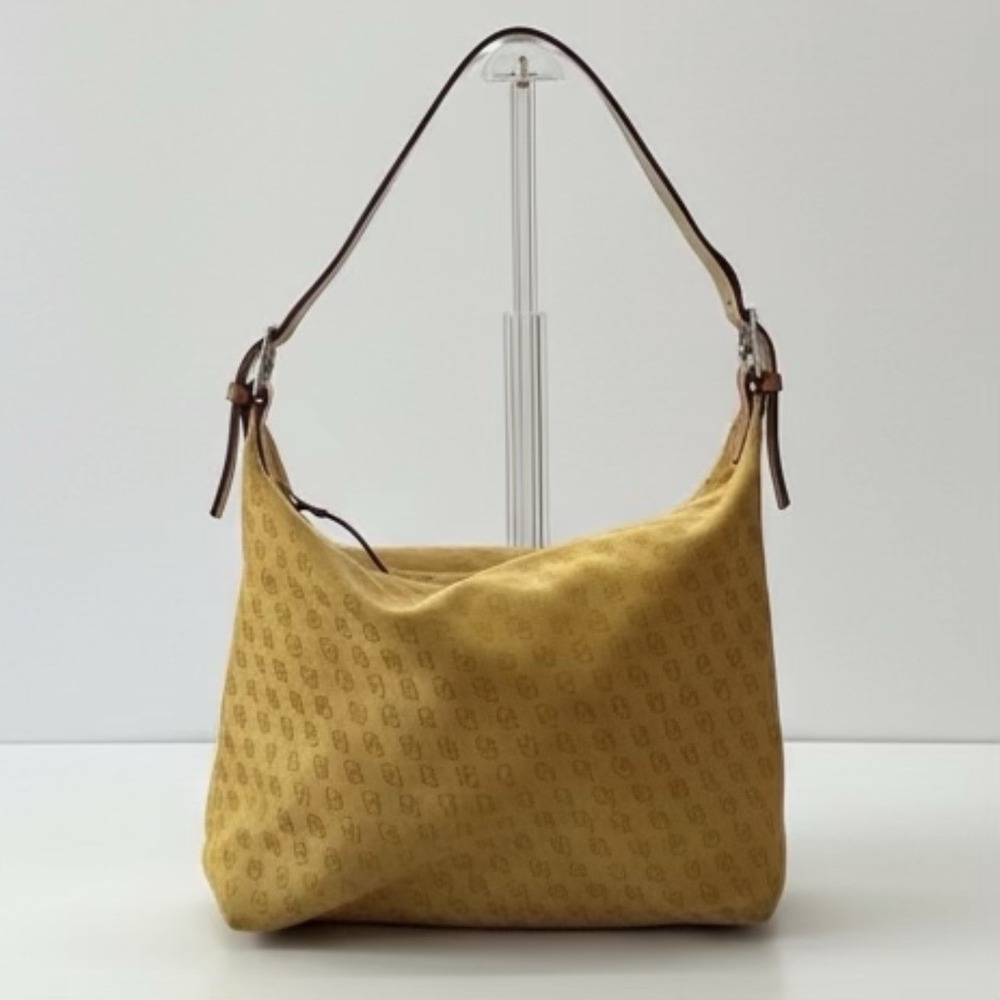 Dooney & Bourke Y2K Yellow Signature DB Monogram Canvas Hobo Shoulder Bag - Picture 9 of 11